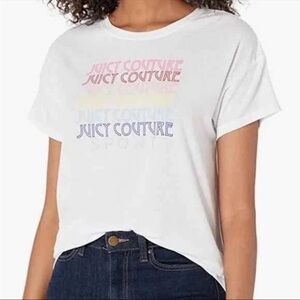 NWT Y2K Juicy Couture Sport Rainbow Logo Graphic White Top Tee T-Shirt